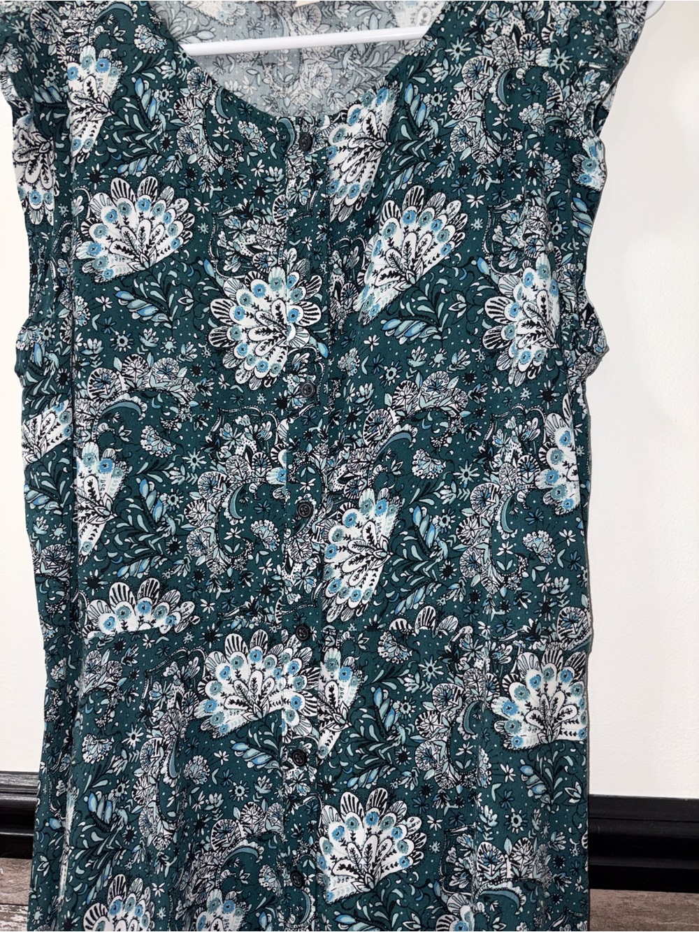 LOFT Green Floral Cap-Sleeve A-Line Dress Button Front  Size 4 - Picture 3 of 7